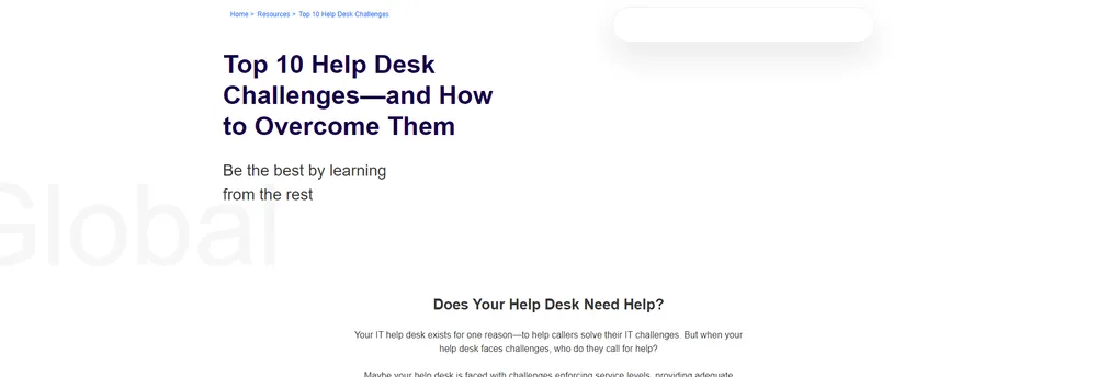 Global Help Desk Services cover