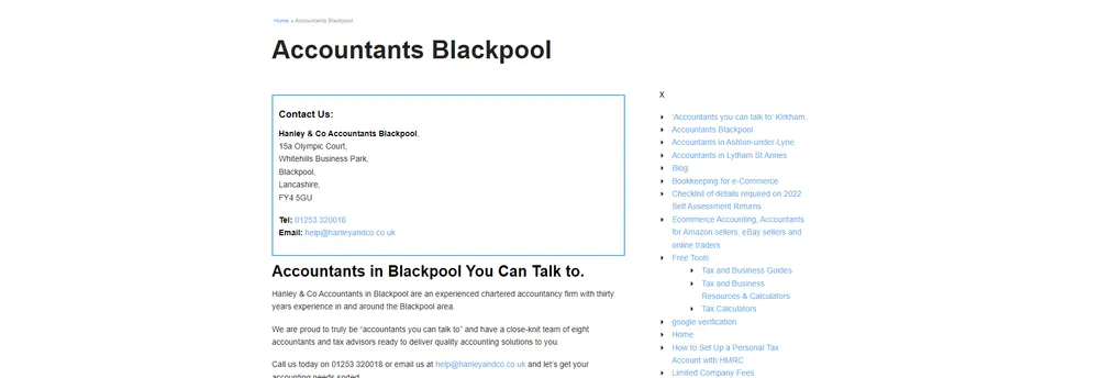 Hanley and Co Chartered Accountants Blackpool cover