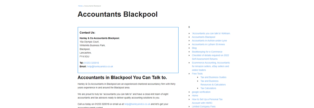 Hanley and Co Chartered Accountants Blackpool cover