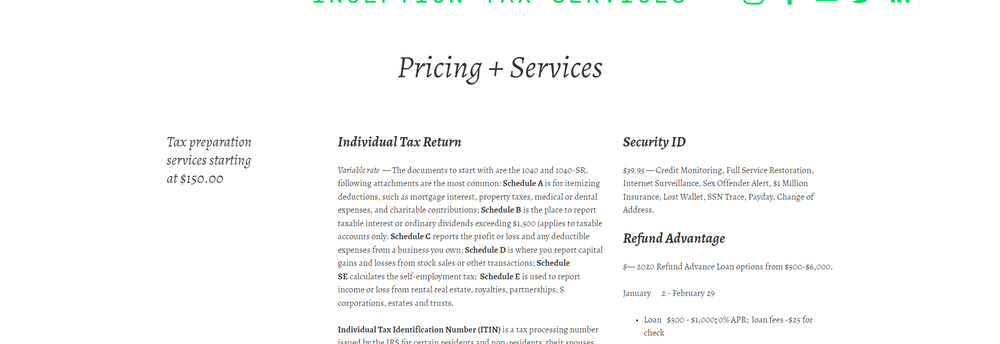 INCEPTION TAX SERVICES LLC cover